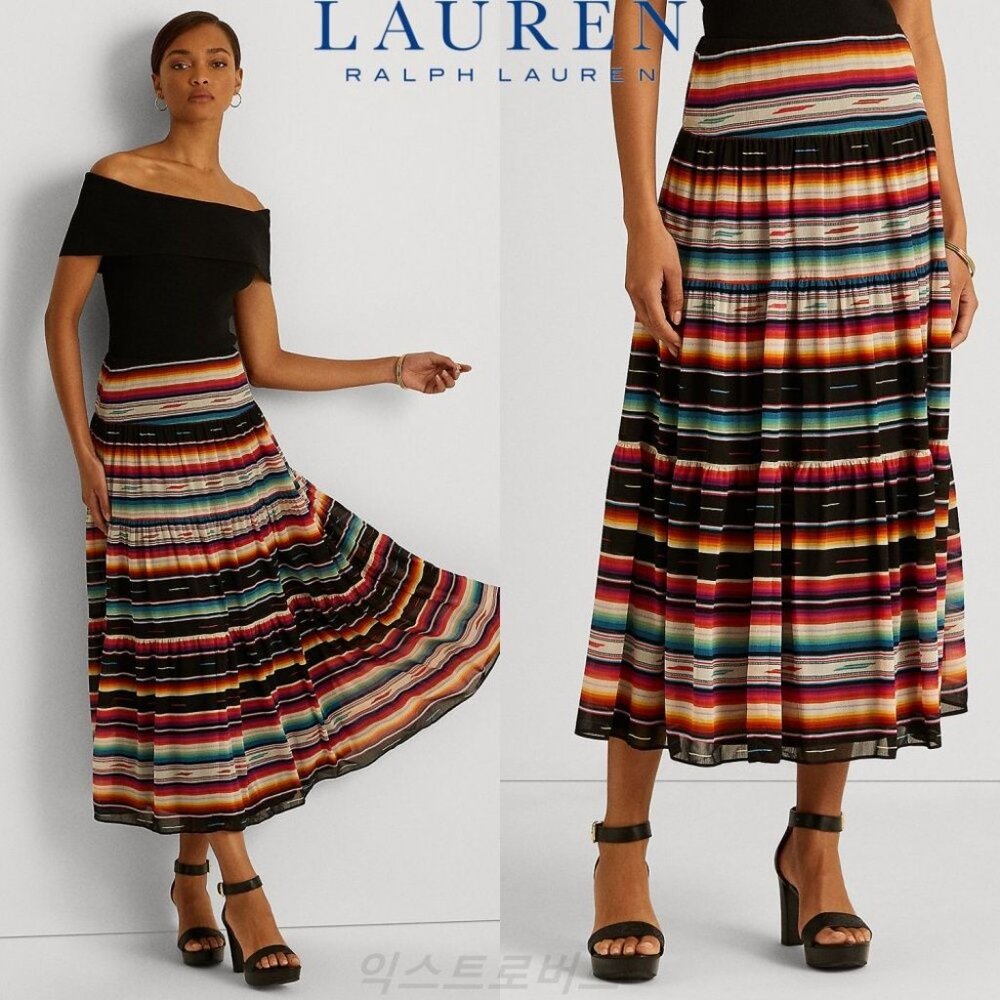 Lauren Ralph Lauren Tiered Striped Crinkle Georgette Skirt